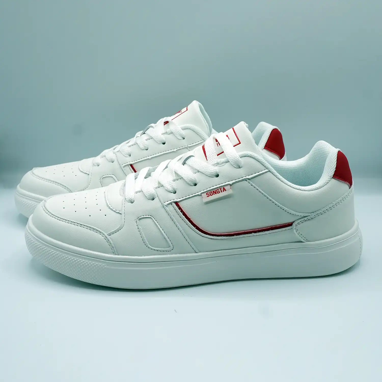 Unisex Low-Top Sneakers Classic White with Black, Red & Green Detail