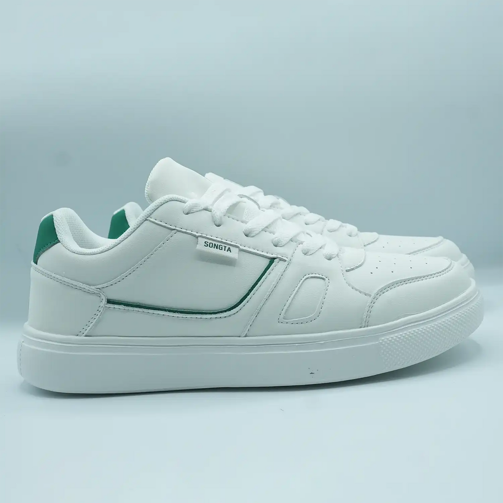 Unisex Low-Top Sneakers Classic White with Black, Red & Green Detail