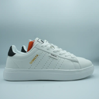 Unisex Low-Top Sneakers – Classic White with Red & Black Detail