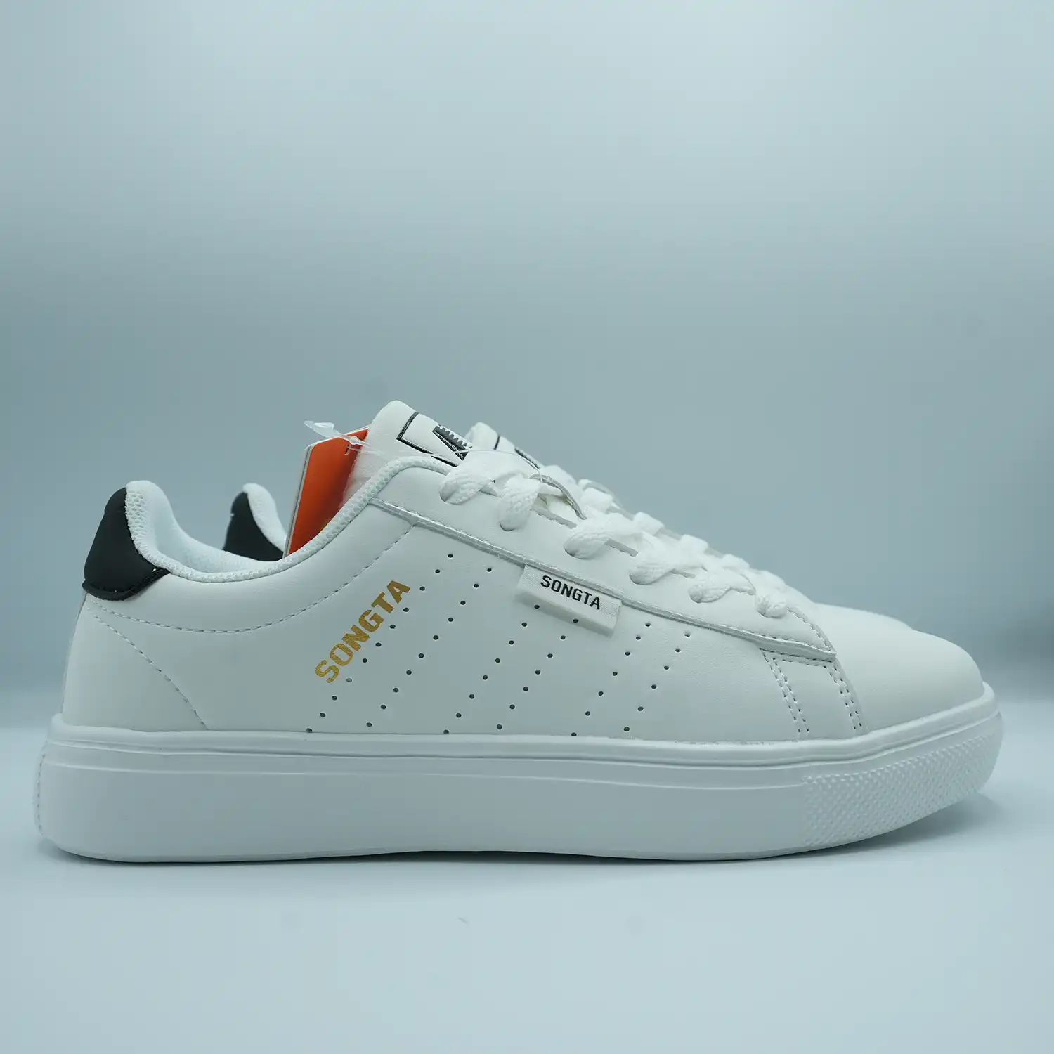 Unisex Low-Top Sneakers – Classic White with Red & Black Detail