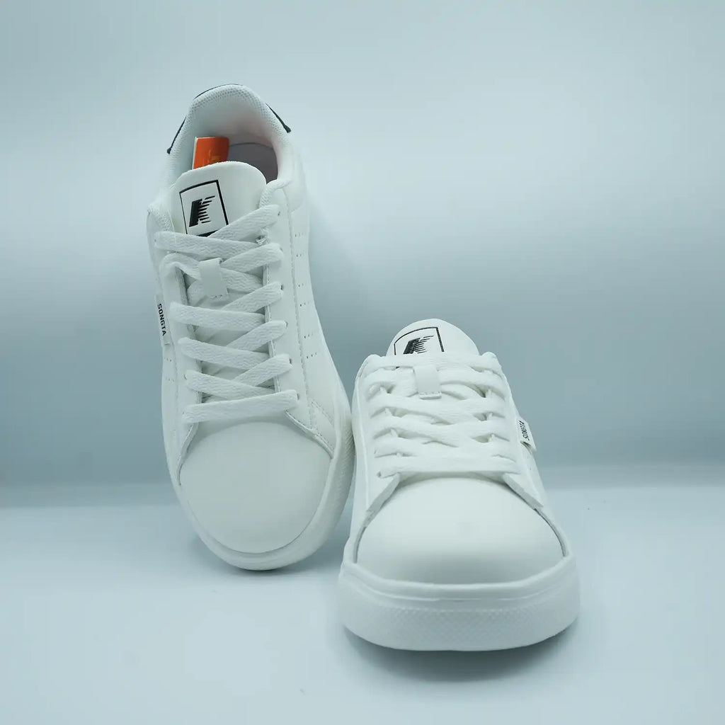 Unisex Low-Top Sneakers – Classic White with Red & Black Detail