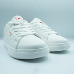 Unisex Low-Top Sneakers – Classic White with Red & Black Detail