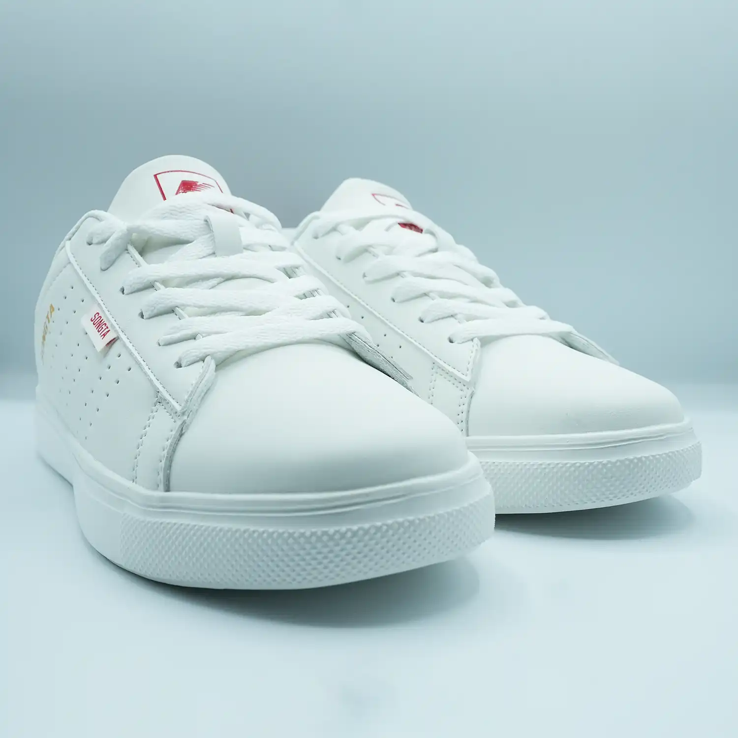 Unisex Low-Top Sneakers – Classic White with Red & Black Detail