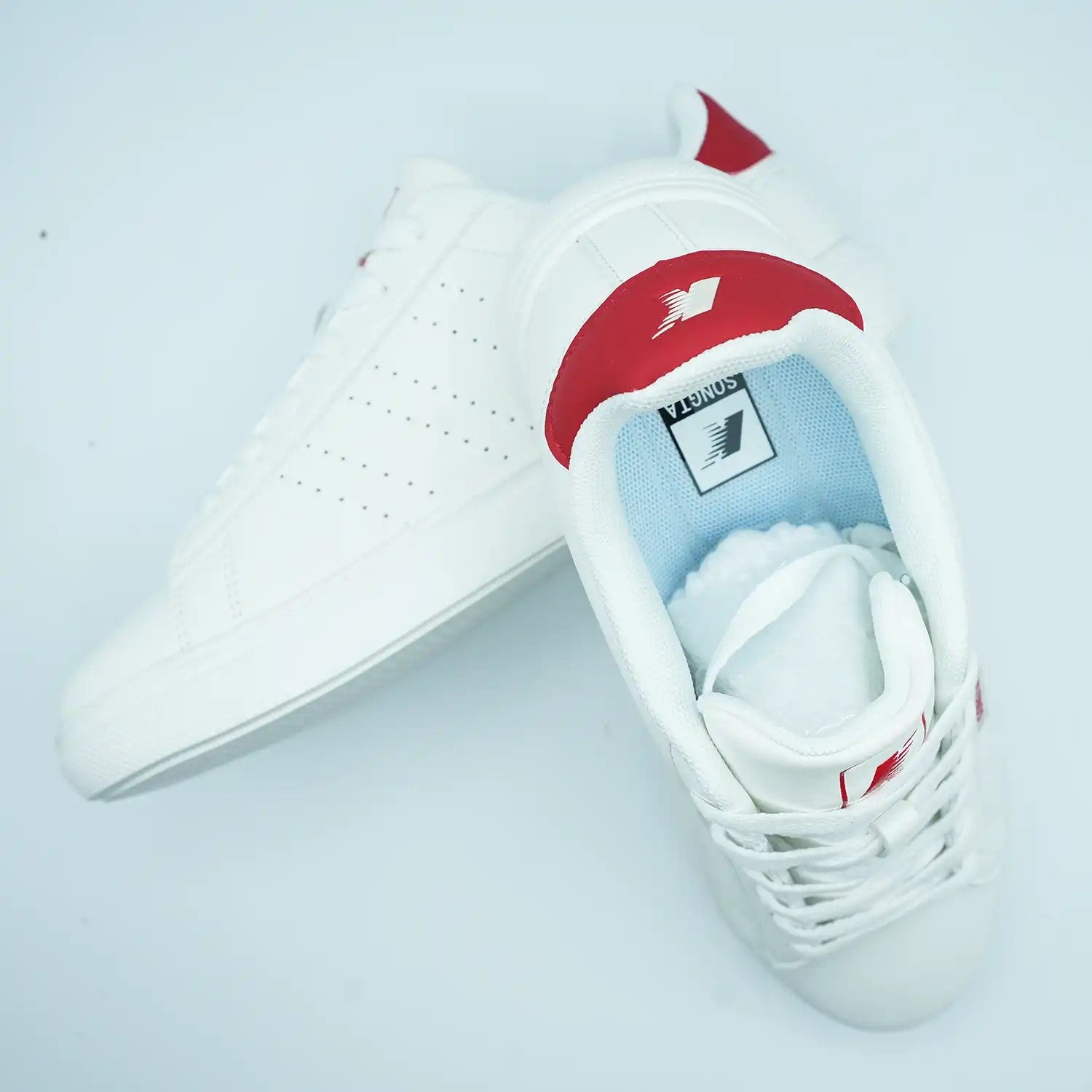 Unisex Low-Top Sneakers – Classic White with Red & Black Detail