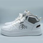 Trendy White Sneakers for Men – Sporty Street Style with Graphic Side Design