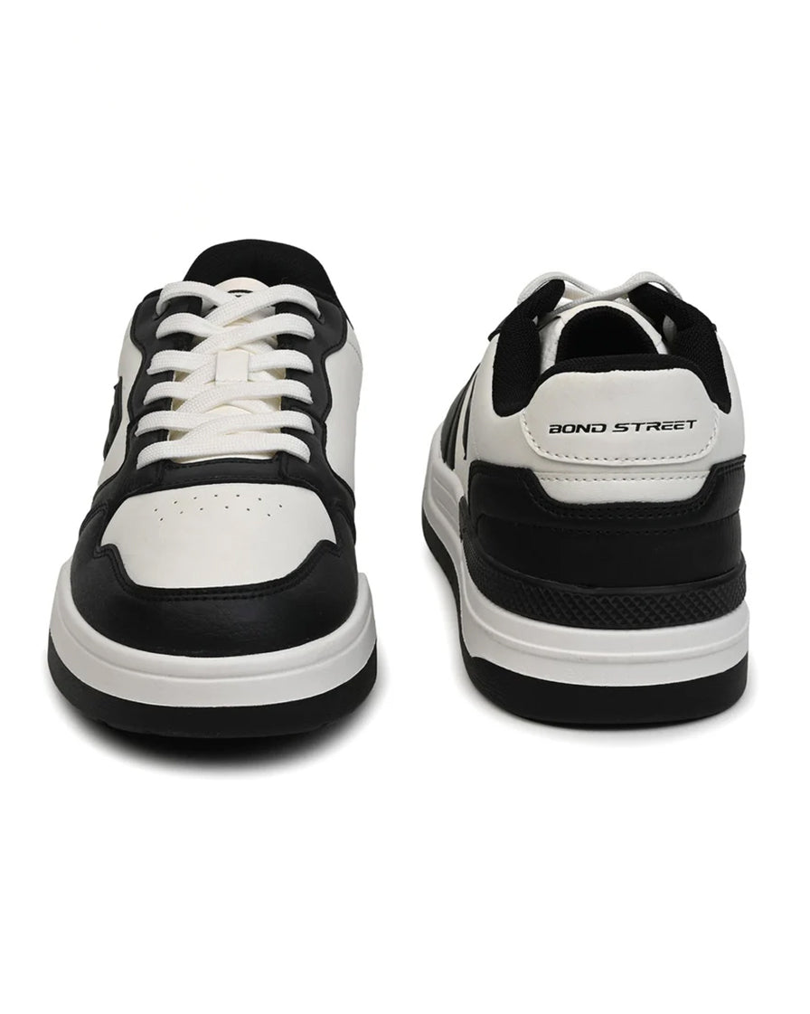 Back view of Bond Street men's white sneakers showing black padded collar and heel counter, GoldStar Nepal