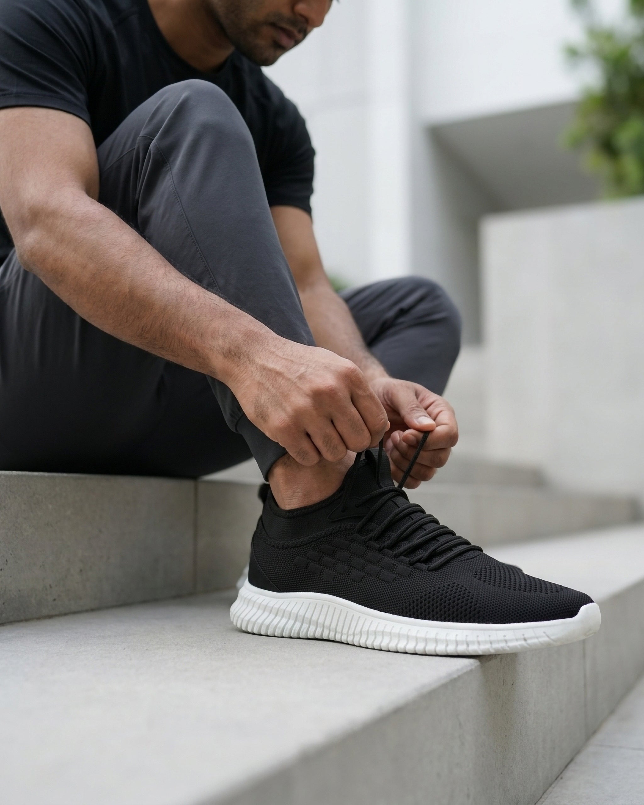 Goldstar Black Flyknit Casual Running Shoes For Men GS160