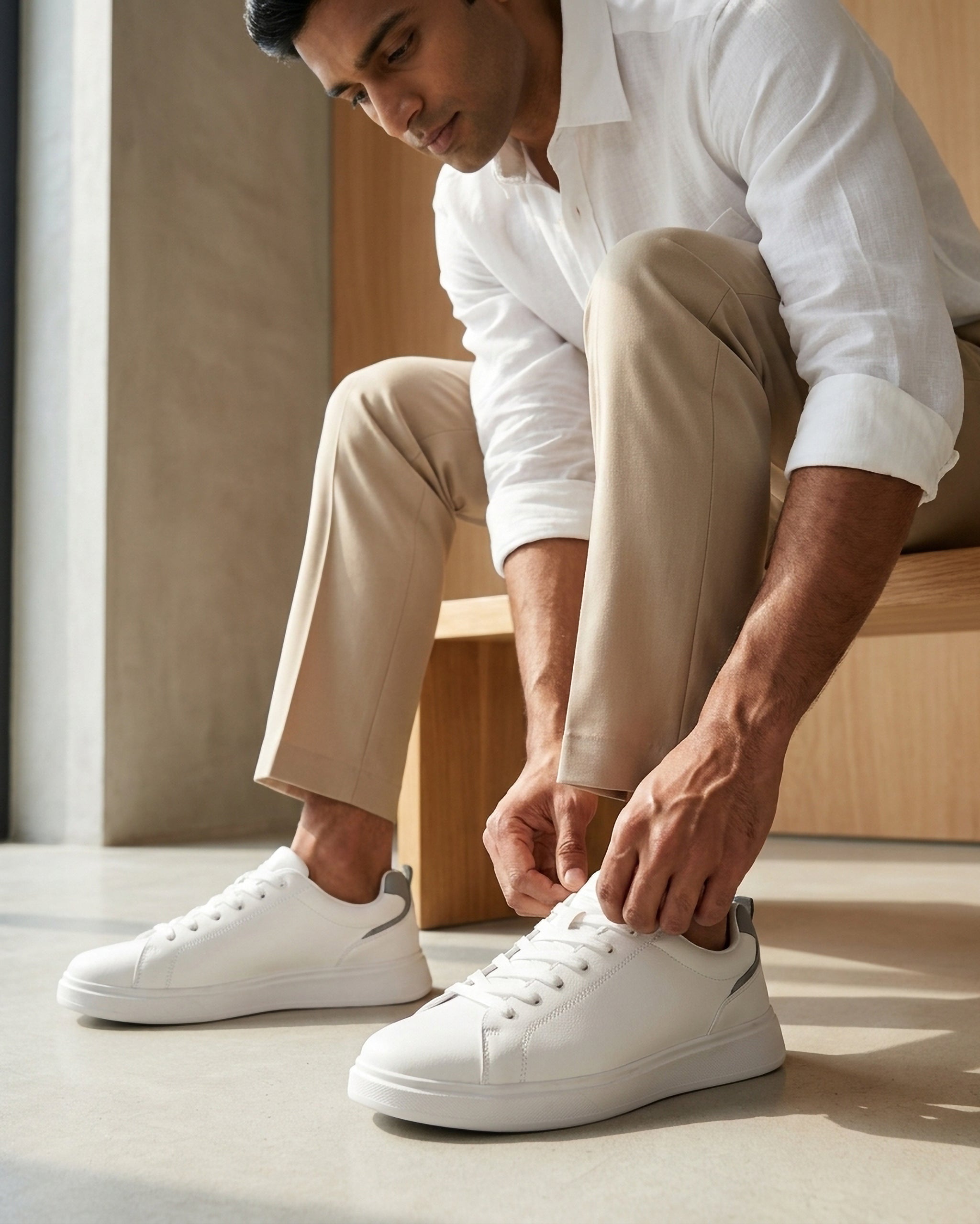 Goldstar White Casual Low-Top Sneakers For Men GS165