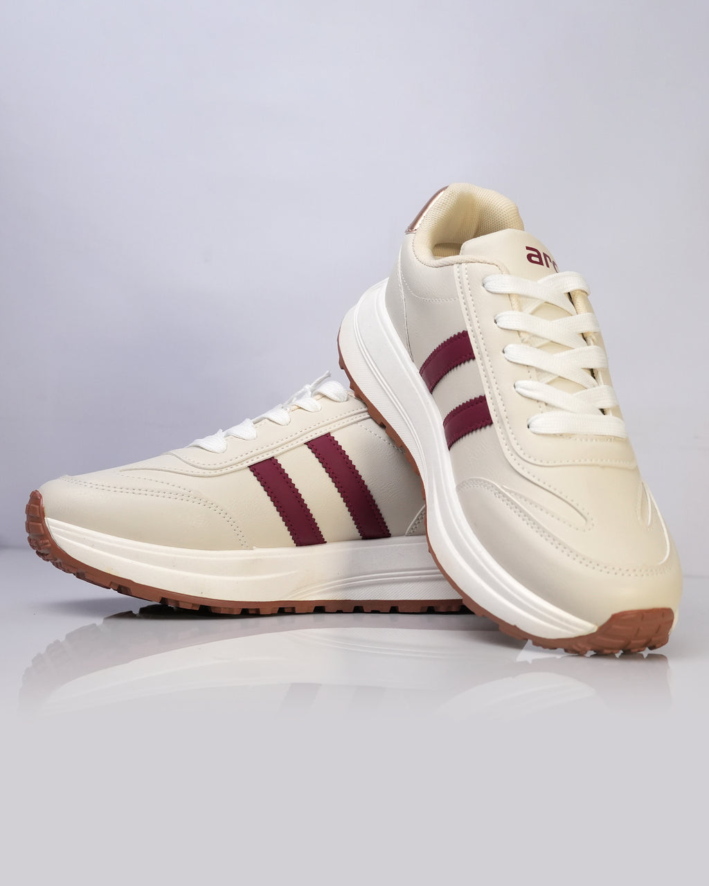 Goldstar Cream Maroon Stripe Retro Running Shoes For Women LS004