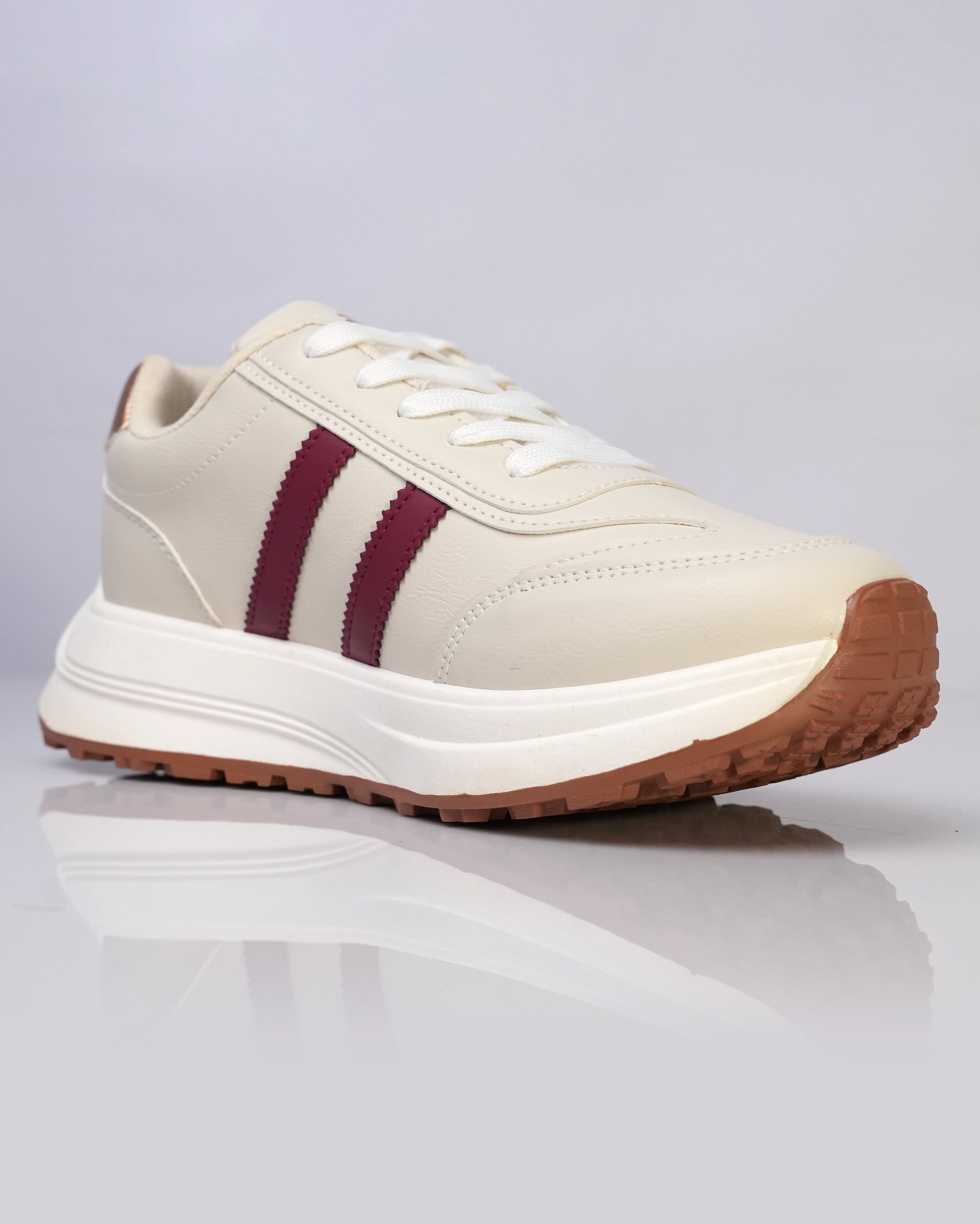 Goldstar Cream Maroon Stripe Retro Running Shoes For Women LS004