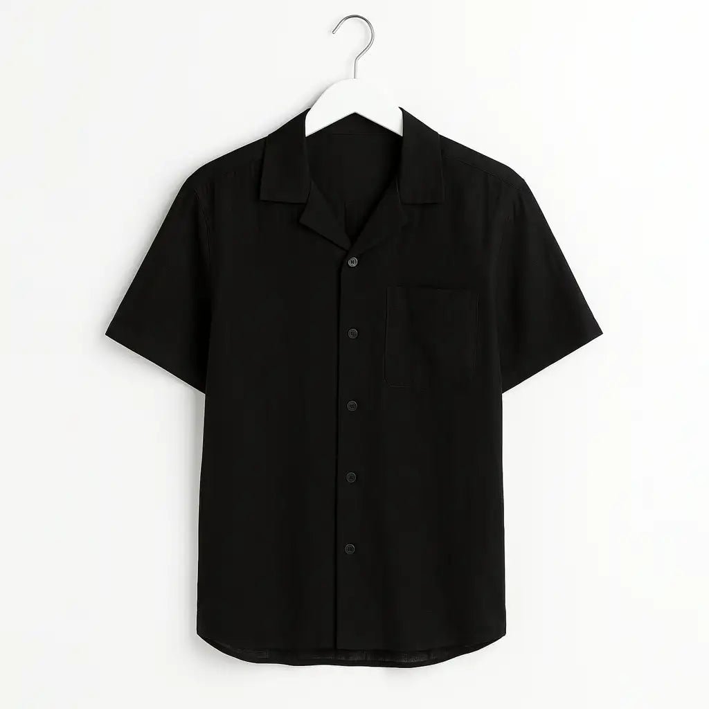 Casual Black Collar Linen Shirt for Men GC36 - Jutapasal