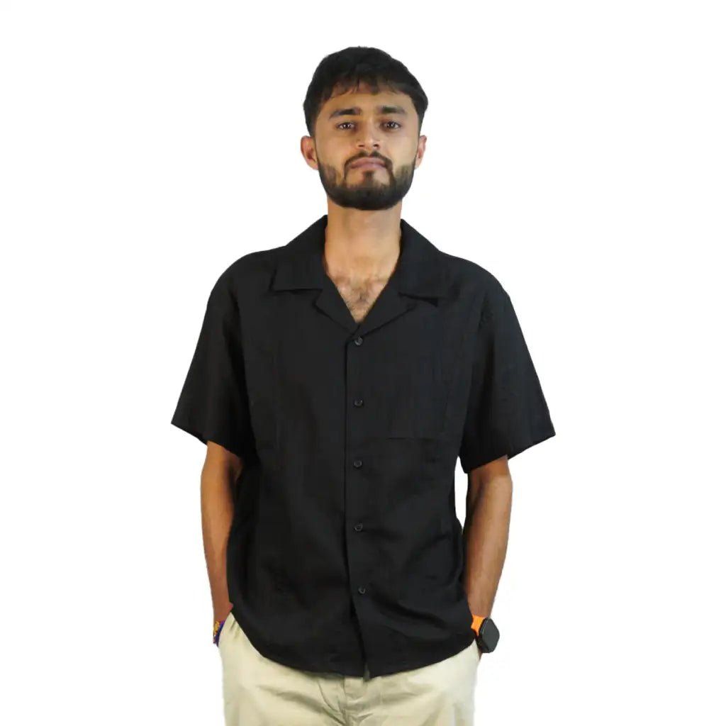 Casual Black Collar Linen Shirt for Men GC36 - Jutapasal