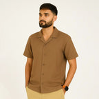 Casual Cedar Brown Collar Linen Shirt for Men GC37 - Jutapasal