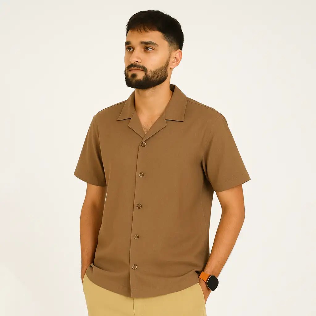 Casual Cedar Brown Collar Linen Shirt for Men GC37 - Jutapasal