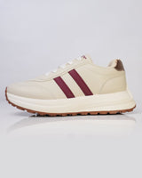Goldstar Cream Maroon Stripe Retro Running Shoes For Women LS004