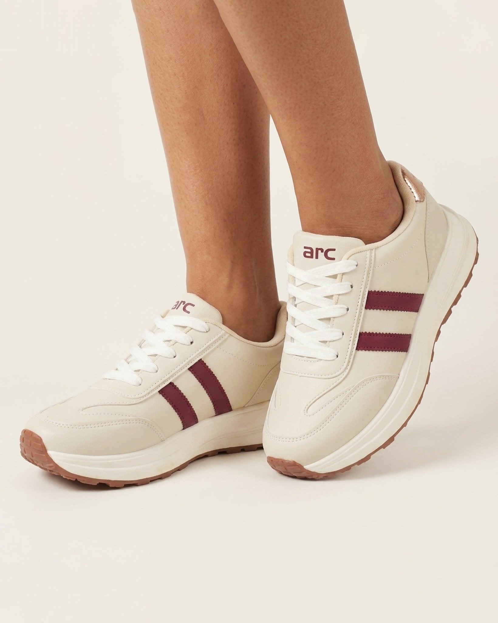 Goldstar Cream Maroon Stripe Retro Running Shoes For Women LS004 - Jutapasal