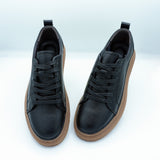 Men's Black Cowhide Leather Sneakers GS115