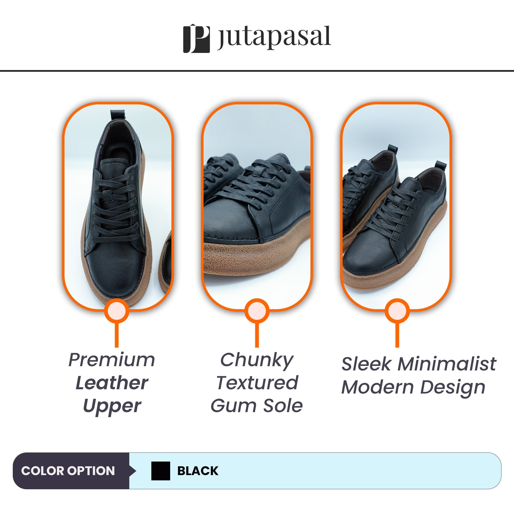 Mens Black Leather Sneakers [GS115] - Jutapasal