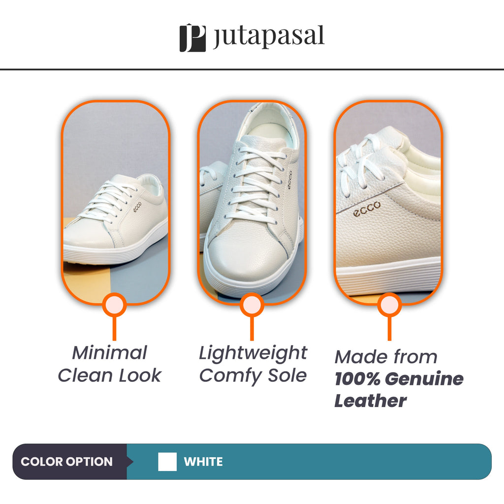 Men's White Leather Lace‑Up Sneakers [GS110] - Jutapasal