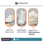 Men's White Leather Lace‑Up Sneakers [GS110] - Jutapasal