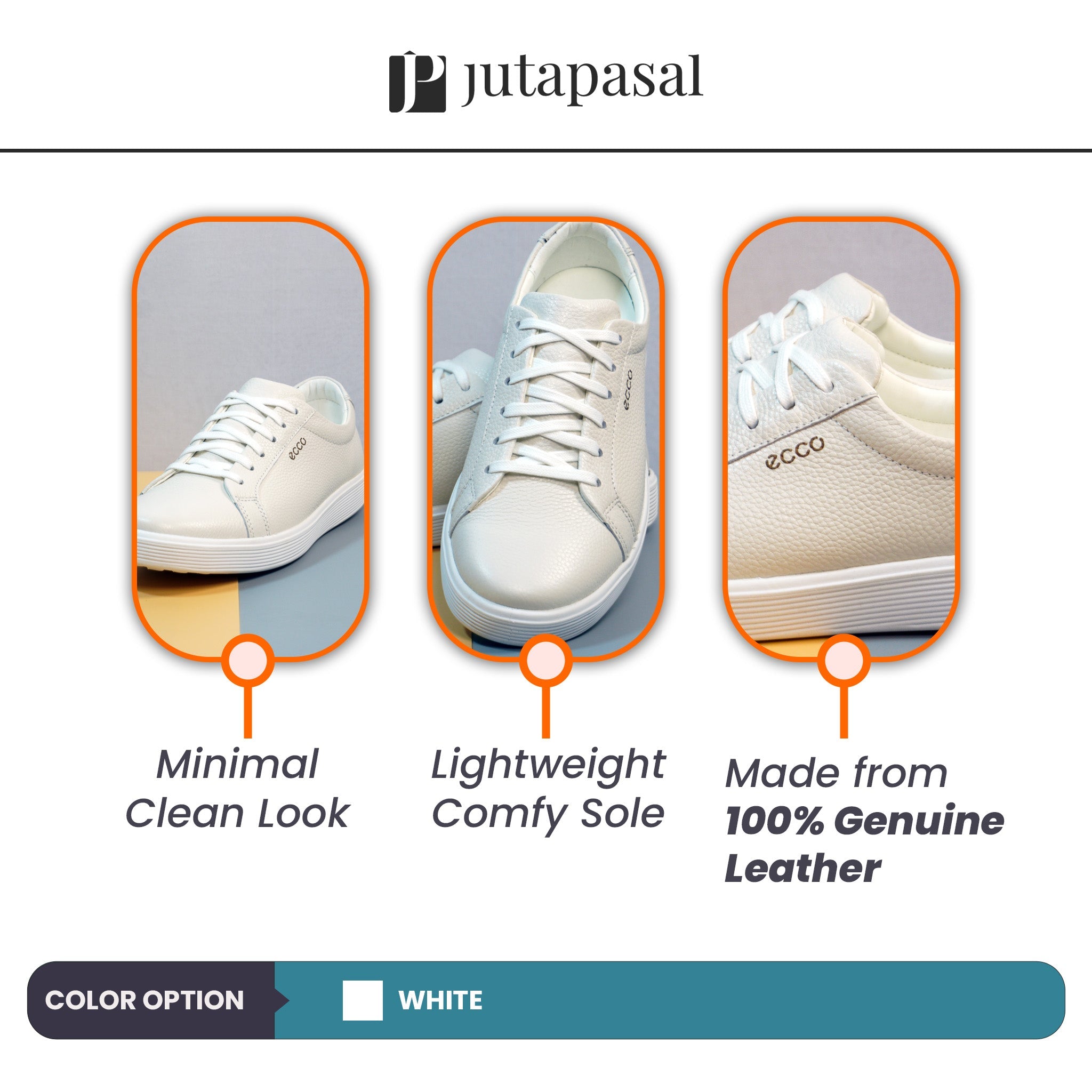 Men's White Leather Lace‑Up Sneakers [GS110] - Jutapasal